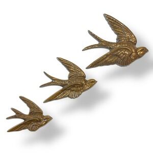 Vintage BURWOOD Set of 3 Flying Swallow Birds Brown Wall Plaques USA 1983 #2650